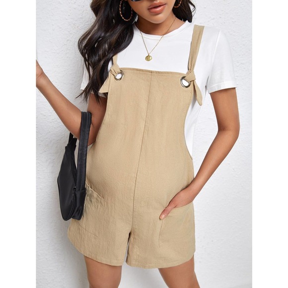 Maternity black Knot Detail Patch Pocket Overall Romper without Tee - Picture 10 of 11